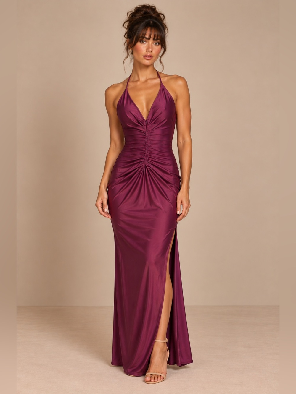 NWT- Zaniya Purple Ruched Halter Dress